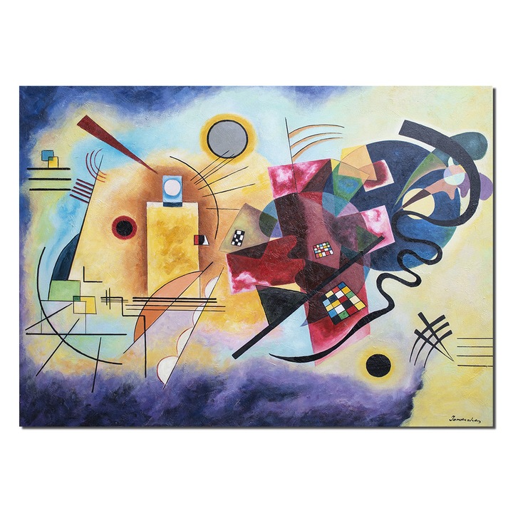 Tablou celebru abstract pictat manual, Yellow Red Blue, 120x90cm ulei pe panza, reproducere Wassily Kandinsky