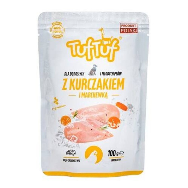 Hrana Umeda TufTuf Pui si Morcov 100g, Toate taliile, Adult