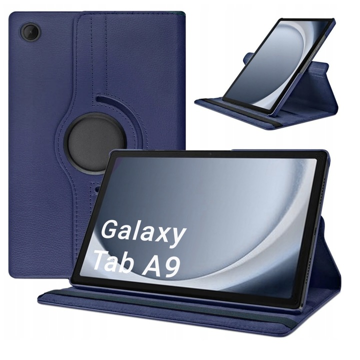 360 fokban forgatható EtuiTab tok, sötétkék, Samsung Galaxy Tab A9 8.7 2023-hoz, ökobőrből