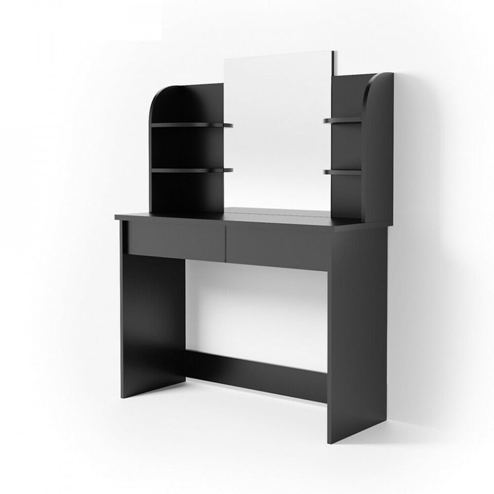 Masuta de toaleta, eMobili, machiaj, cosmetica, makeup, vanity, moderna, oglinda cu LED-uri, 108 x 40 x 142 cm, Negru - SEN221