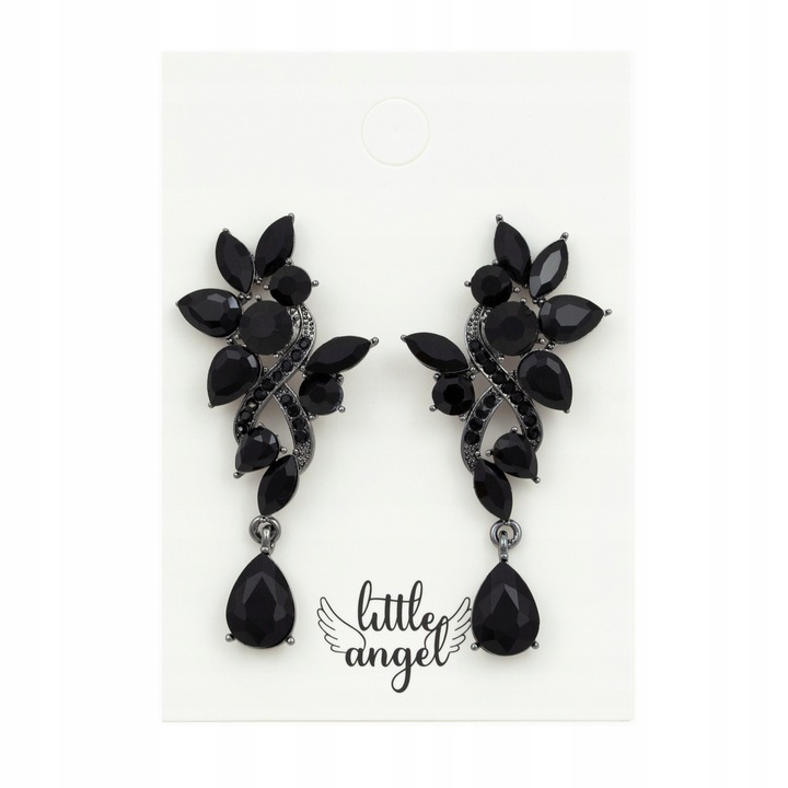 Cercei, Little Angel, J920, Clasic, Zirconiu, Negru, 6.5 cm