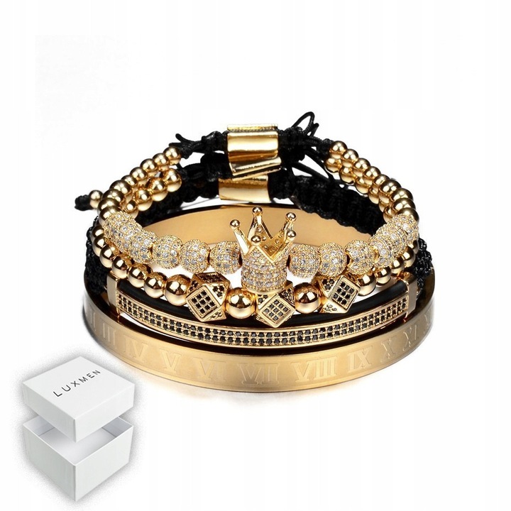 Bratari Aurii Cu Margele, Luxmen, Fabricate Manual In Italia, Placate Cu Aur 18K, Otel Inoxidabil 316L, Design Universal Si Elegant, 15-20 cm, Aurii