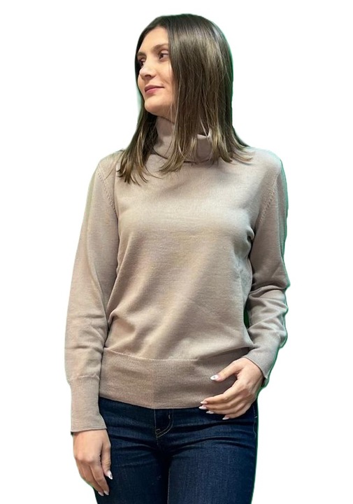 Pulover guler inalt, 100% Lana Merinos Extrafina, Bej