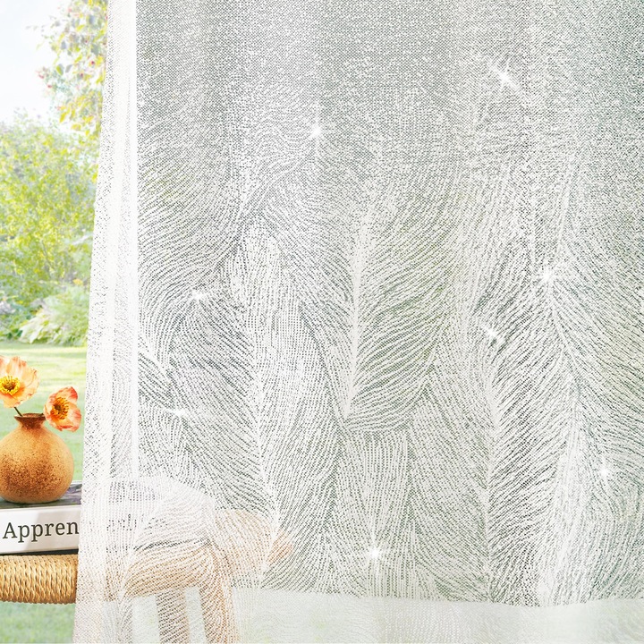 Set 2 perdele Deconovo, 140x245cm, transparente, cu inele, alb