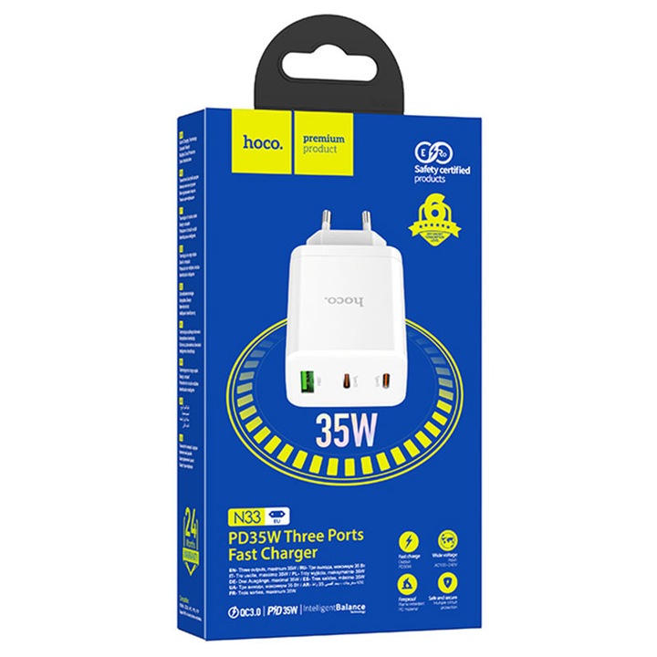 Încărcător rețea Hoco N33, 35W, 2xUSB-C, 1xUSB-A
