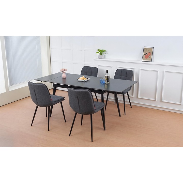 Set Masa Living Extensibila Set Masa Extensibila DTM0101CS Gri cu Scaune DCM2001AF Gri
