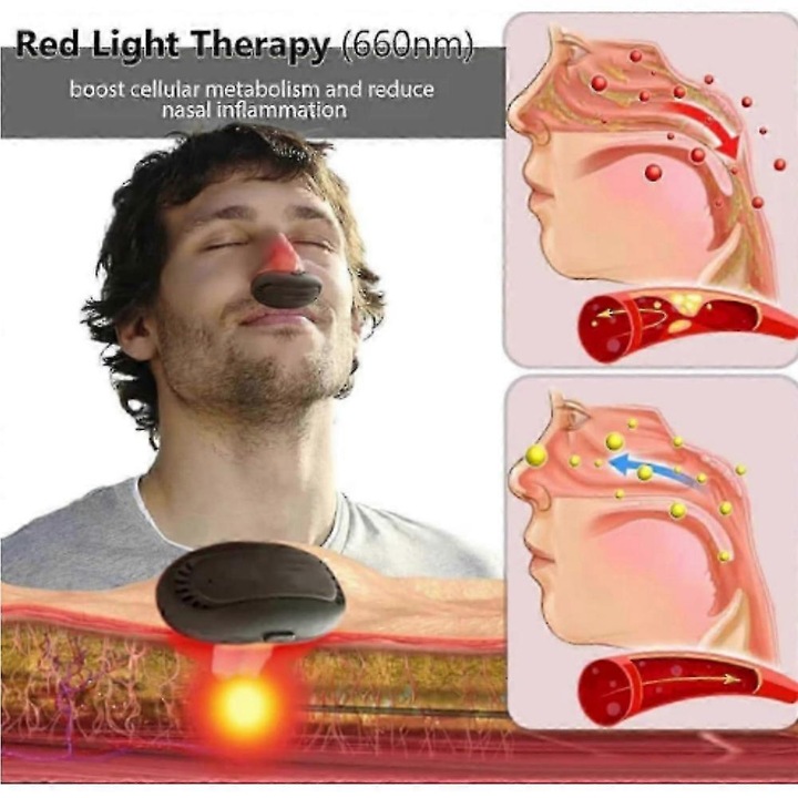 Instrument de terapie nazala cu lumina rosie RespiRelief, compact, usor, reutilizabil, utilizare acasa sau in calatorii.