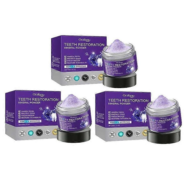 Fehérítő fogpor, 3 db, természetes összetevők, 50 g, 4.8x4.8x4.1cm