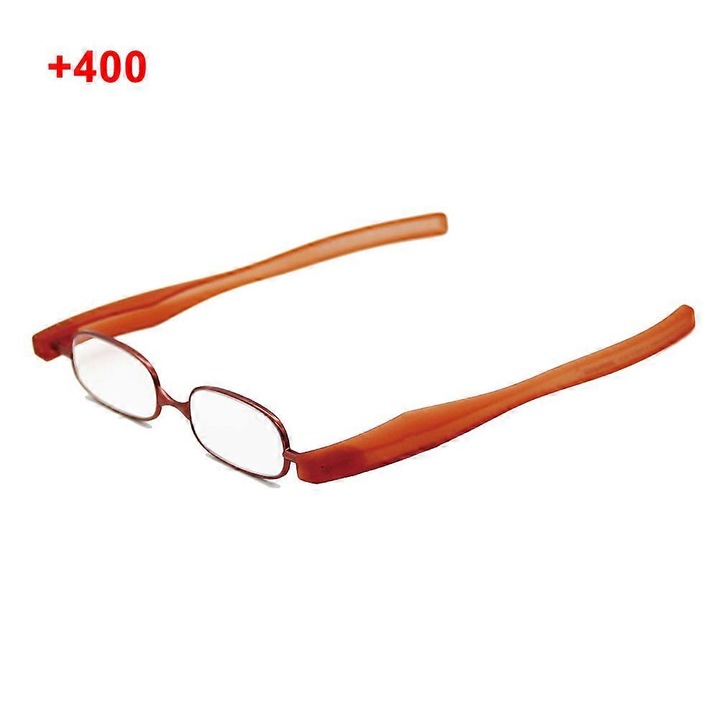 Ochelari de citit pliabili 360 grade, design cu clip pentru buzunar, lentile anti-orbire, portocalii, dimensiune compacta