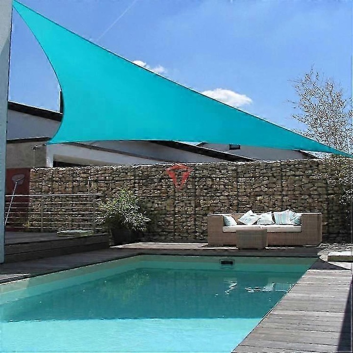 Umbra de soare 5x5x5M, albastru lac, rezistent la apa, cu 3 franghii de vant, pentru gradina, terasa, piscina