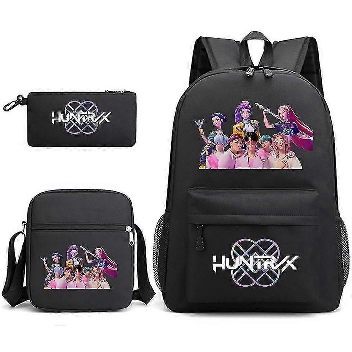 Ghiozdan KPop Demon Hunters, set 3 piese, negru, 14 inch
