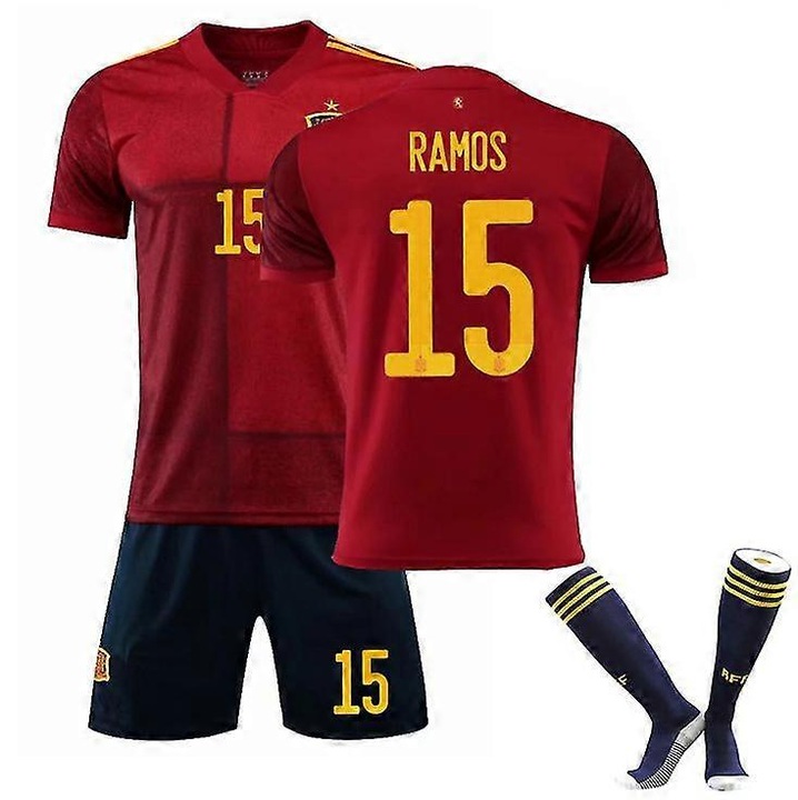 Set echipament de fotbal pentru copii model Ramos 15, rosu, sorturi/sosete