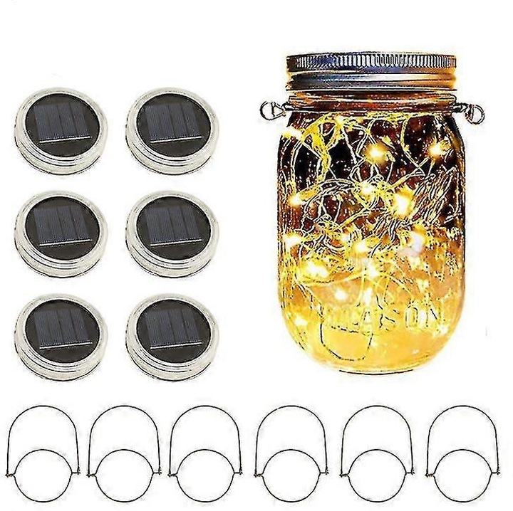 12 darab napelemes befőttesüveg lámpa szett, 20 LED, meleg fehér, 1M, IP68 vízálló