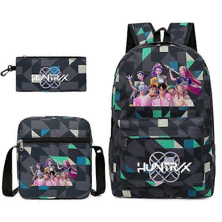 Ghiozdan KPop Demon Hunters, set 3 piese, culoare multicolor, 14 inch