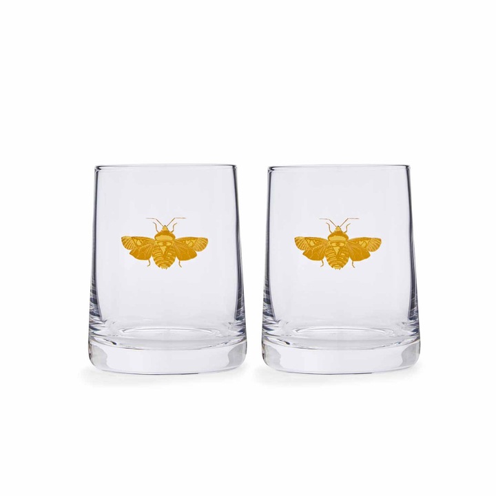 Set 2 pahare premium Spode England, Creatures of Curiosity, 312 ml, detalii din aur de 22k, ideal pentru apa/wiskey/cocktail, spalare manuala, transparent