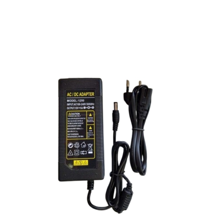 Sursa de alimentare DC 12V/5A, 60W, tripla protectie, pentru sisteme CCTV, jack 5.5mm/ 2.5mm