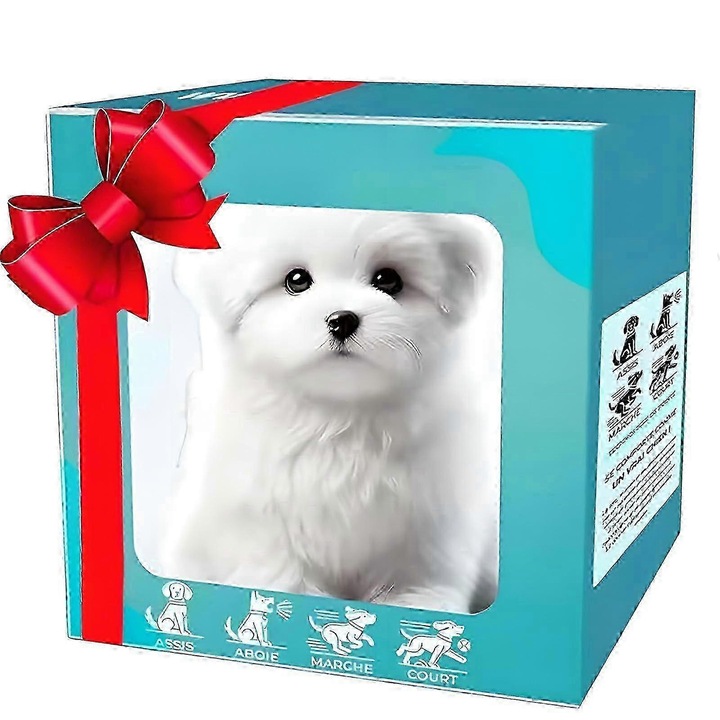 Caine robotic 2025, interactiune sonora realista, coada care se misca, 30x20x15cm