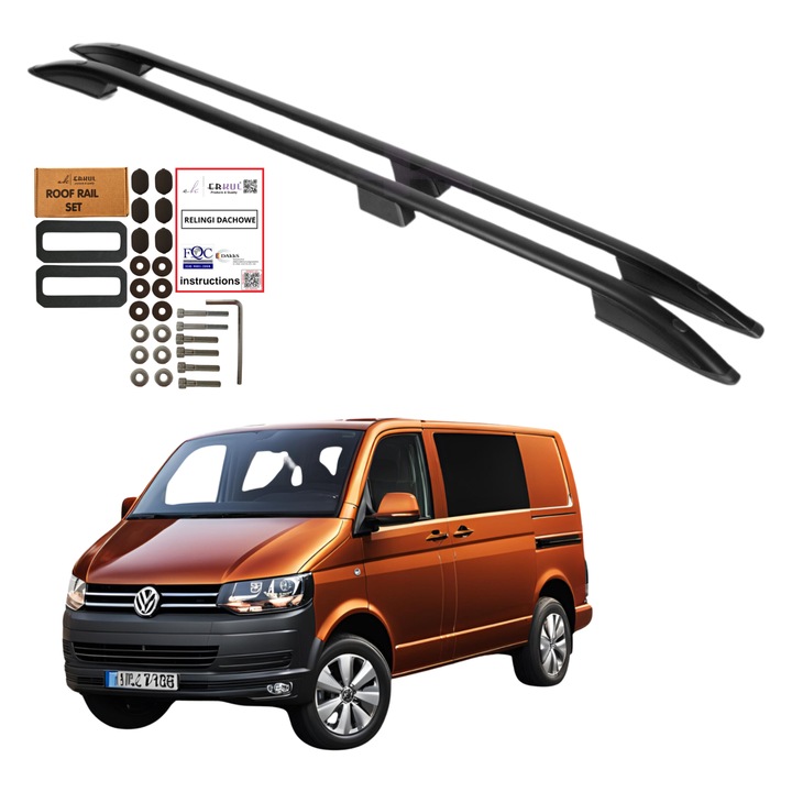 Erkul keresztrudak Volkswagen Caravelle/Transporter T5 T6-hoz, hosszú, alumínium, fekete, 75kg
