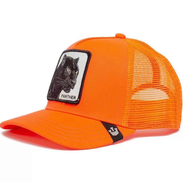 Sapca barbati design pantera brodata, bumbac respirabil, ajustabila, bor curbat, portocaliu