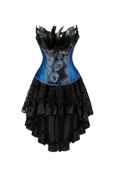 Set costum sexy, corset negru cu broderie, fusta din dantela florala, marime M