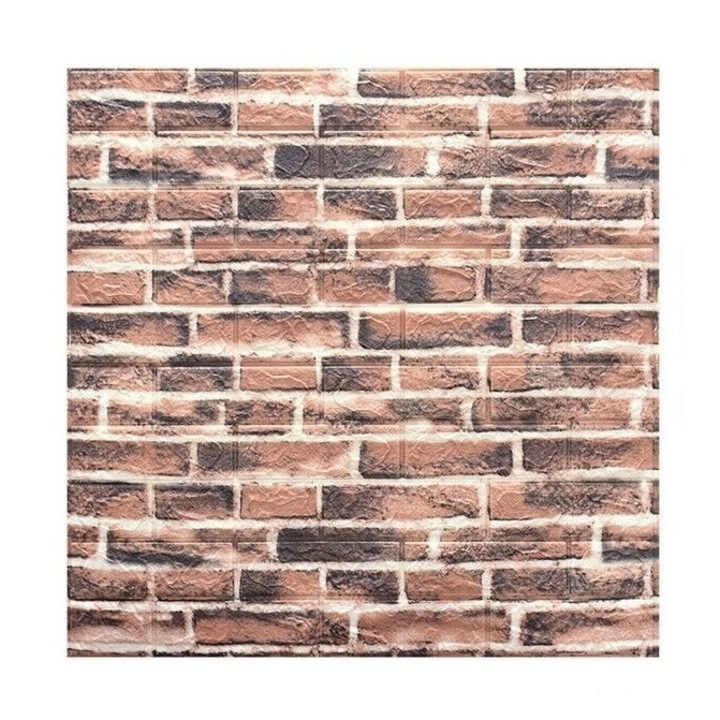 Set 10 Placi Tapet 3D, 70 x 77 cm, Grosime 3 mm, din Polietilena, Model Caramida, Suprafata acoperita 5.3 mp, Caramida Rosie