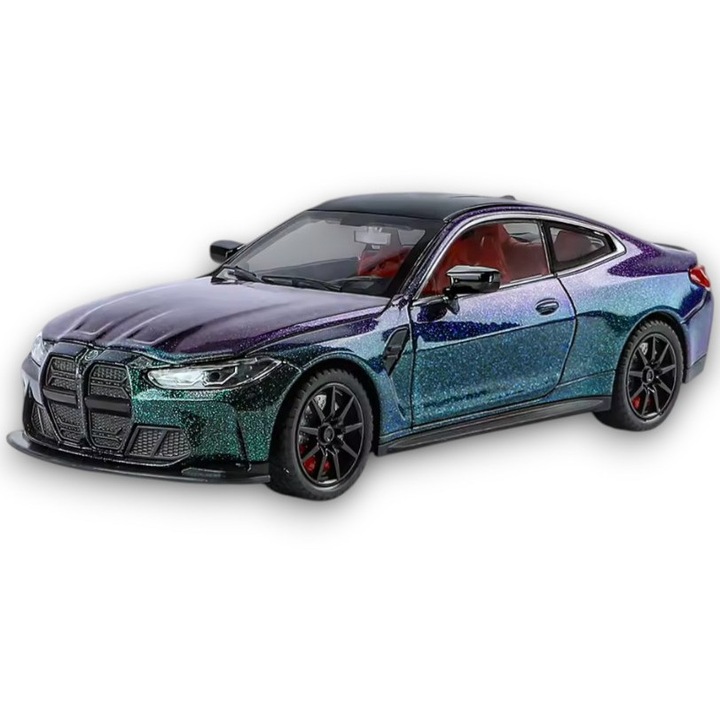 Automacheta BMW M4 Coupe G82, 15.5 cm, Pull-Back, Lumina, Sunet si Elemente Mobile (Usi, Portbagaj, Capota)