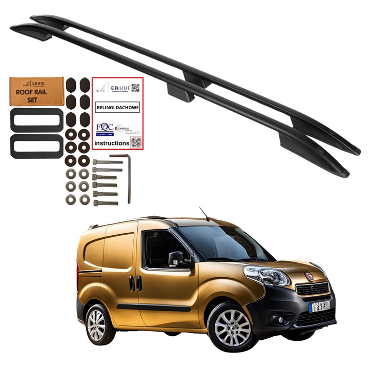 Erkul keresztlécek Fiat Doblo rövid 2010-2022, alumínium, fekete, 75 kg terhelhetőség, szerelőkészlet mellékelve