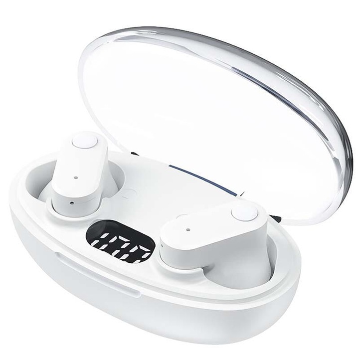 Casti Bluetooth 5.3, Baterie Statie 200mAh, StandBy 180H, Touch pe Casti, Respingere/Raspundere Apel VTS-210, Alb