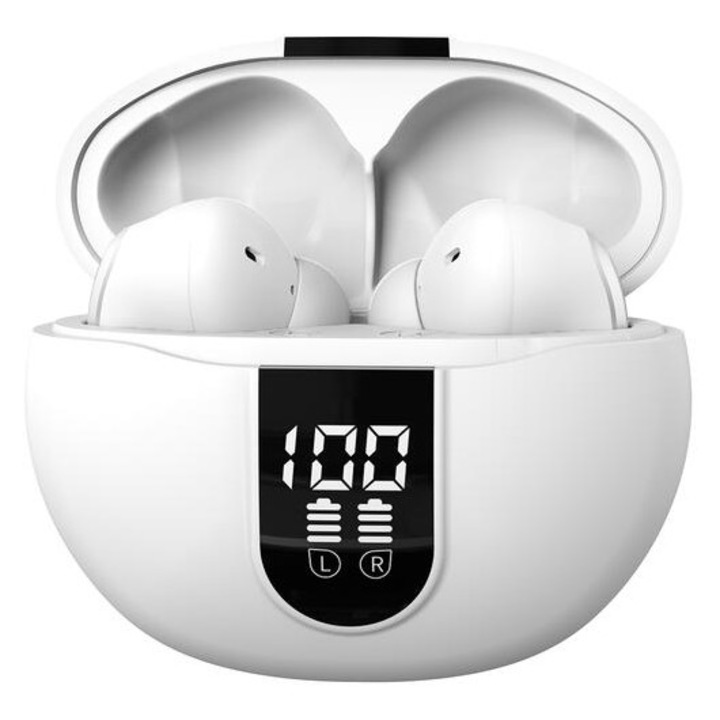 Casti Bluetooth 5.4, Baterie Statie 300mAh, StandBy 180H, Touch pe Casti, Respingere/Raspundere Apel VNC-320, Alb