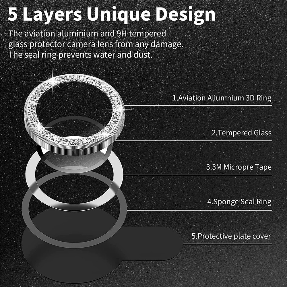 Folie Protectie Camera Foto, G-Tech Silver Diamond Lens, Compatibila cu Apple iPhone 14 / iPhone 14 Plus, Sticla Securizata, detalii stralucitoare, Atasare Usoara, Transparenta