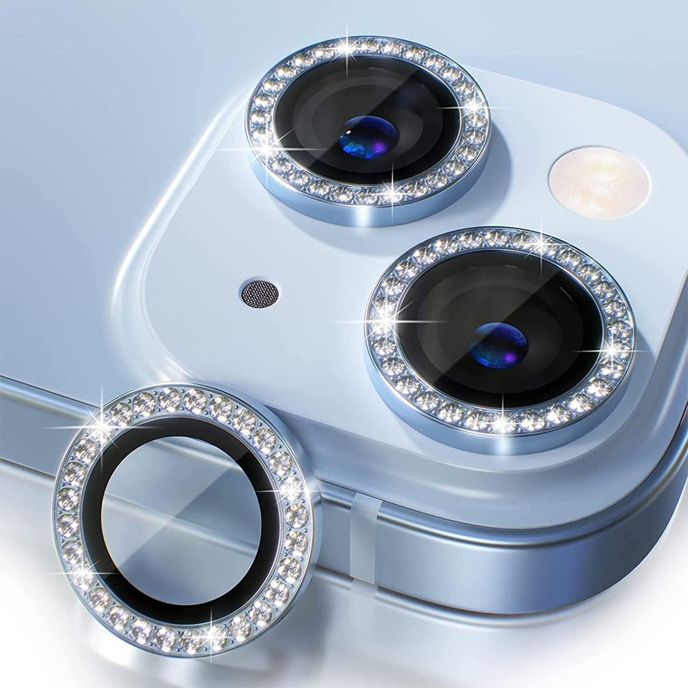 Folie Protectie Camera Foto, G-Tech Silver Diamond Lens, Compatibila cu Apple iPhone 14 / iPhone 14 Plus, Sticla Securizata, detalii stralucitoare, Atasare Usoara, Transparenta
