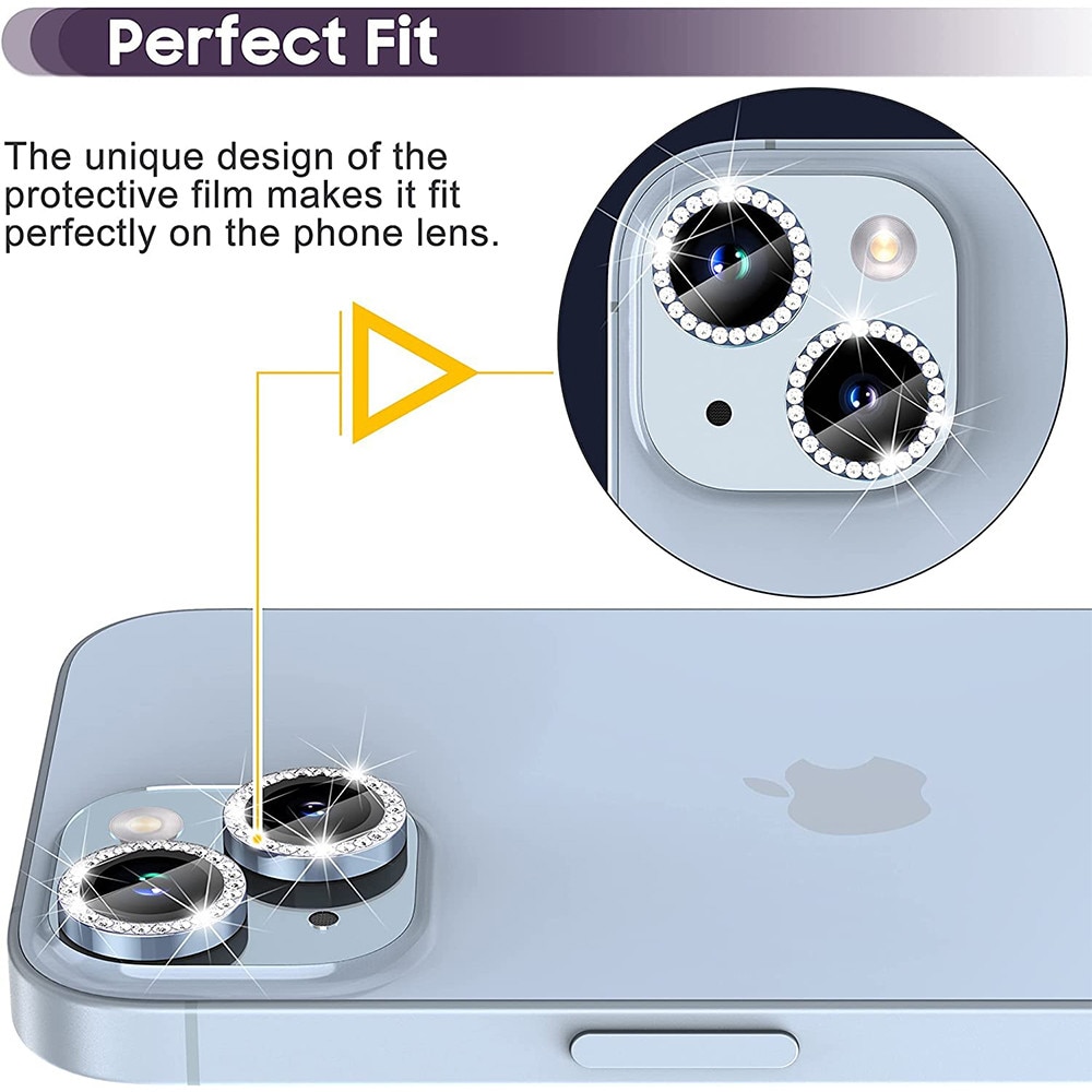 Folie Protectie Camera Foto, G-Tech Silver Diamond Lens, Compatibila cu Apple iPhone 14 / iPhone 14 Plus, Sticla Securizata, detalii stralucitoare, Atasare Usoara, Transparenta