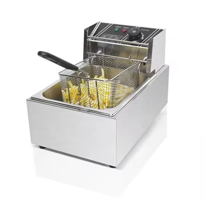 Friteuză electrică profesională din inox, 2500W, 6L, argintie, compactă