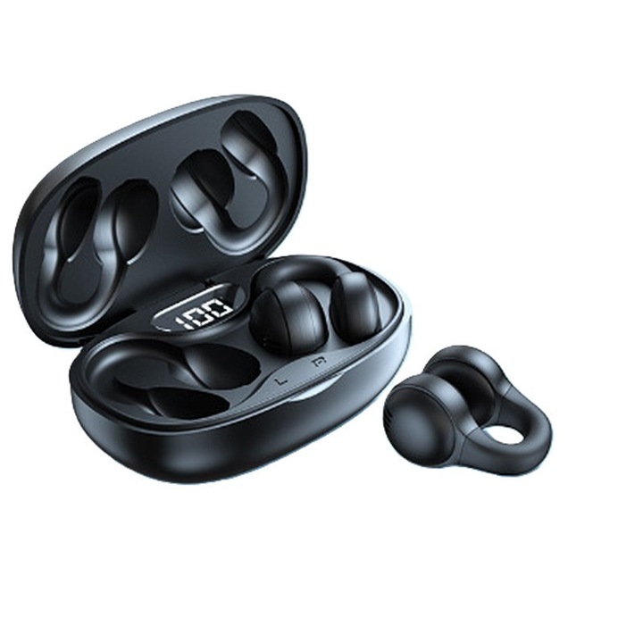 X58 TWS Sport Vezeték nélküli fülhallgató, Bluetooth Sztereó 5.49, fülcsipesz, digitális kijelző, iOS/Android kompatibilis, fekete