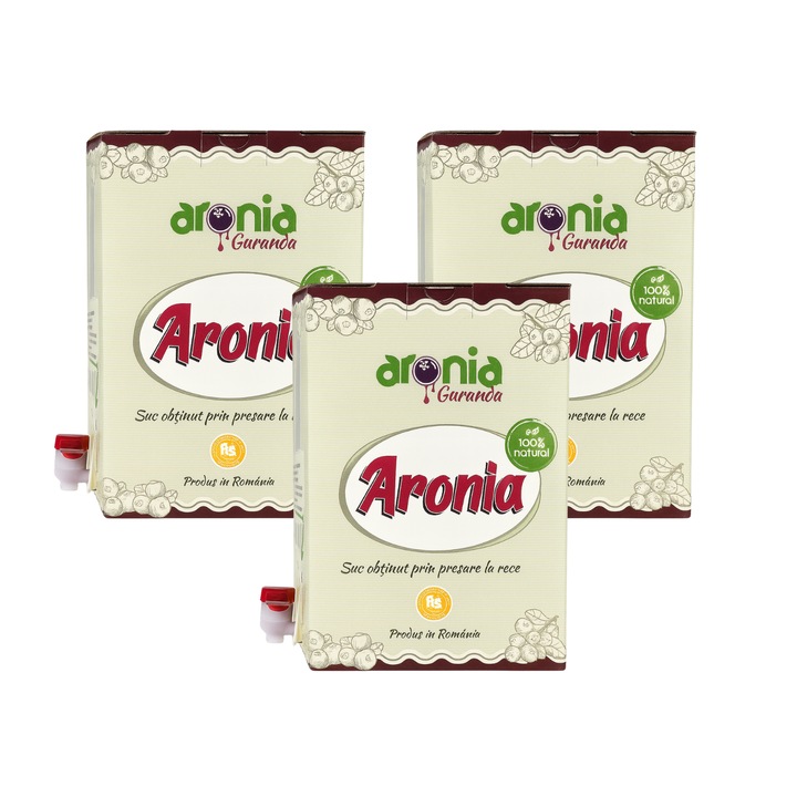 Pachet 3 cutii suc natural de aronia 3L – Aronia Guranda