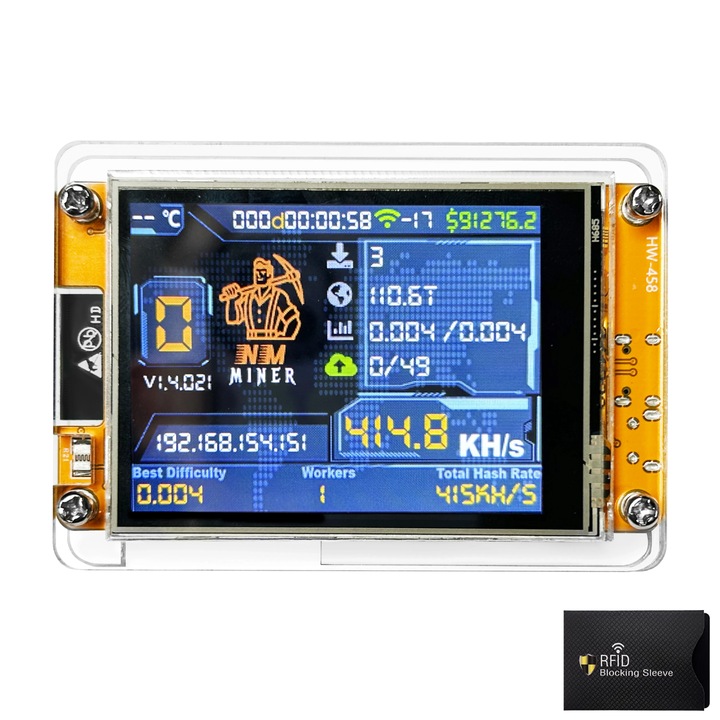 Miner Bitcoin NerdMiner V2, hashrate 1000KH/s, display tactil 2.8", conectivitate Wi-Fi