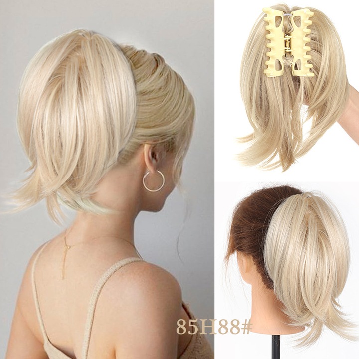 Coada de par, 22cm, cu varfuri usor ondulate, culoare piersica, set cu accesorii pentru petreceri