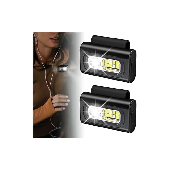Lanterna jogging, 2 piese, LED magnetic, 1200 lumeni, 6 moduri de iluminare, reincarcabila USB Type-C, pentru alergare si camping