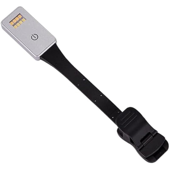 Veioza cu clip, lampa de citit, 8 LED-uri, dimensiuni portabile, incarcare USB, lumini ajustabile