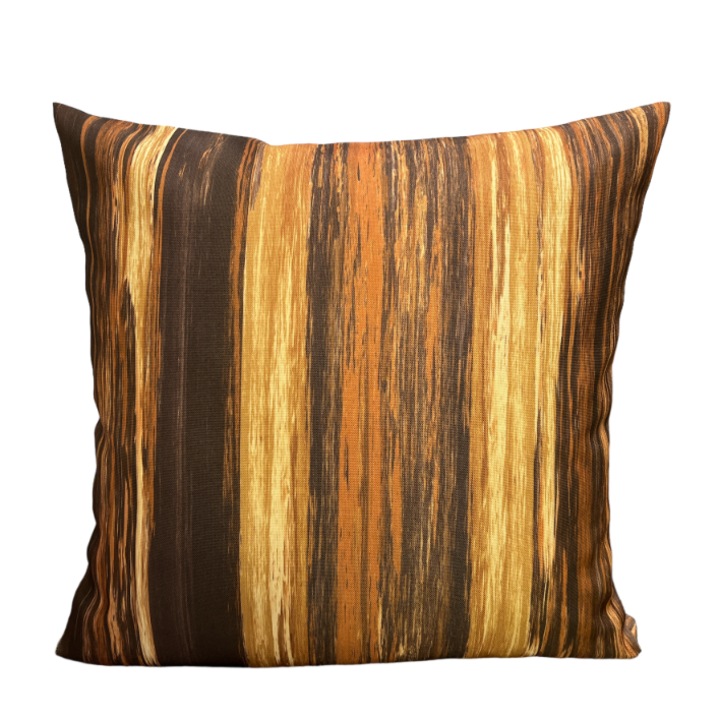 Jasiek díszpárna, 30x30 cm, famintás, bronz és karamell árnyalatok