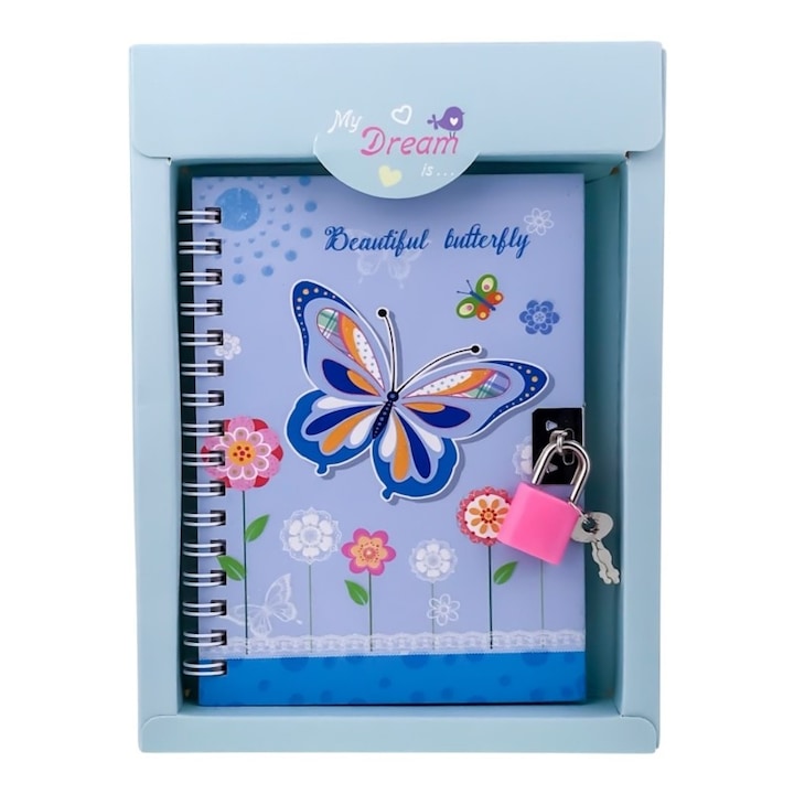 Agenda cu lacat, fluturi, 14x20cm, coperti din plastic