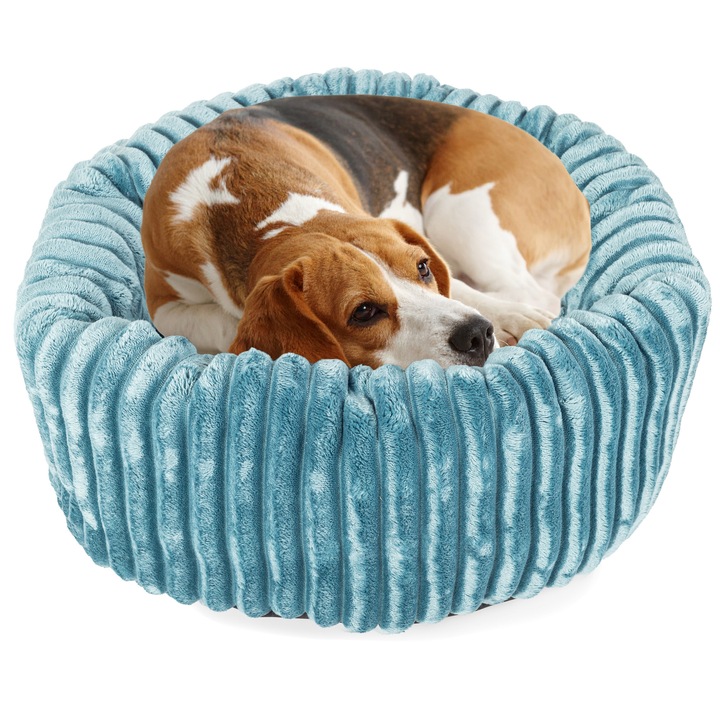 BoutiqueZOO Кръгло Легло за Кучета L 60 см – Поничка Морско Зелено, Перяща се Възглавница, Неплъзгаща се