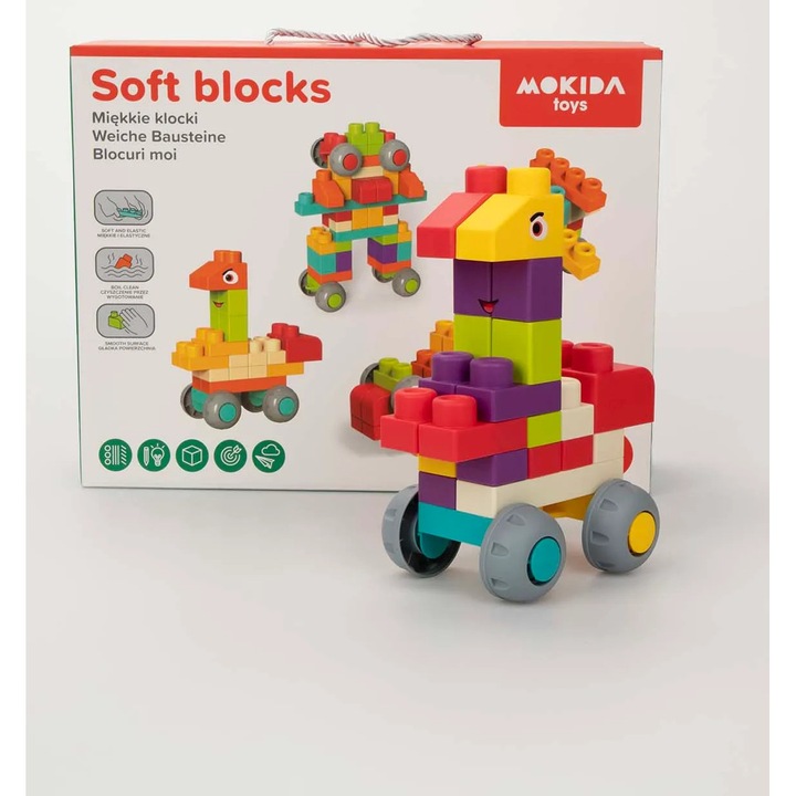 Set blocuri de Constructie Colorate, Mokida, 66 piese, pentru copii 2-5 ani