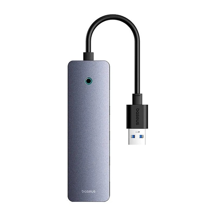Хъб 4 в 1 Baseus UltraJoy Lite 15 см USB-A към 4x USB 3.0 + USB-C 5V (сив)