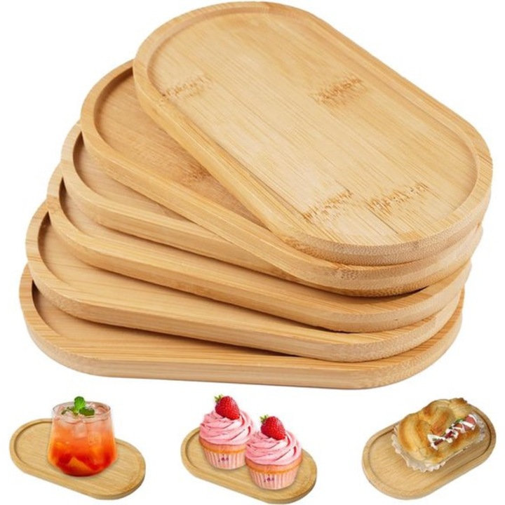 Set de 6 tavi ovale din bambus, 17.5x8.8x1cm, rezistente la caldura