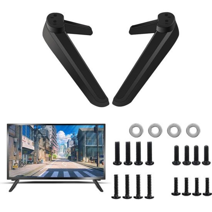 Univerzális TV talp K0443-emagCJ-41503, lábak és csavarok készlete, 27–55 hüvelykes TV-khez kompatibilis, ABS, fekete