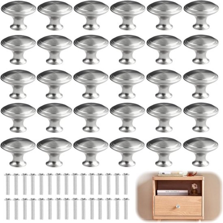 Set 30 manere din otel inoxidabil pentru mobila cu suruburi, usor de instalat, stil vintage