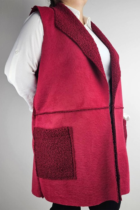 Vesta tip Cojoc cu buzunare aplicate, One Size, Visiniu