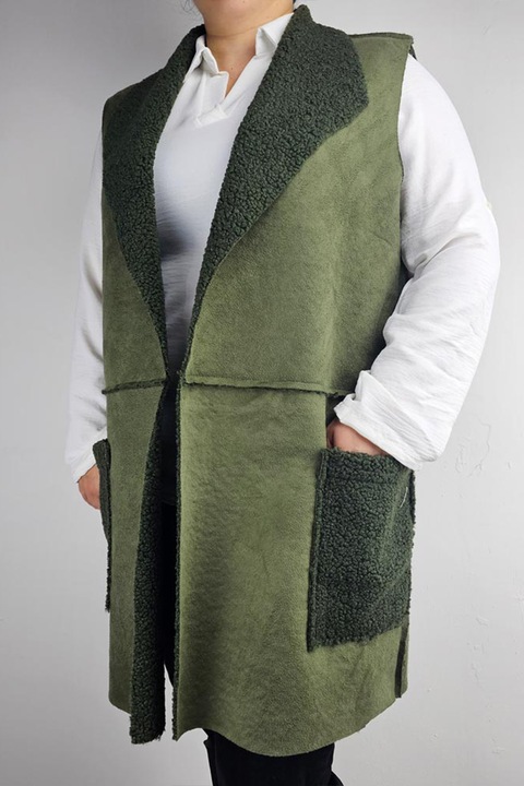 Vesta tip Cojoc cu buzunare aplicate, One Size, Kaki