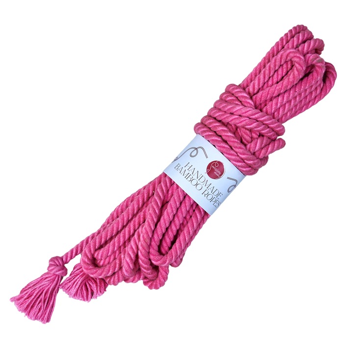 Бамбуково въже, ръчно изработено, розово, 8м, 6мм, комплект